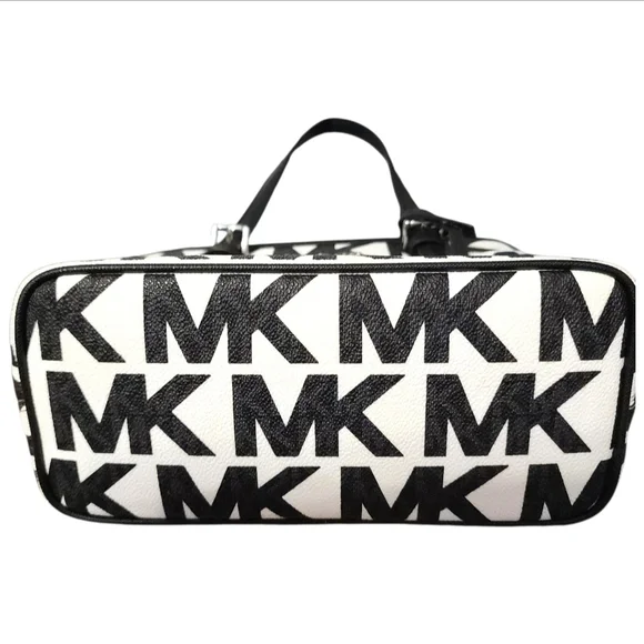 MICHAEL KORS XS Jet Set Travel Black & White MK Logo Zip Tote Bag - Picture 6 of 12